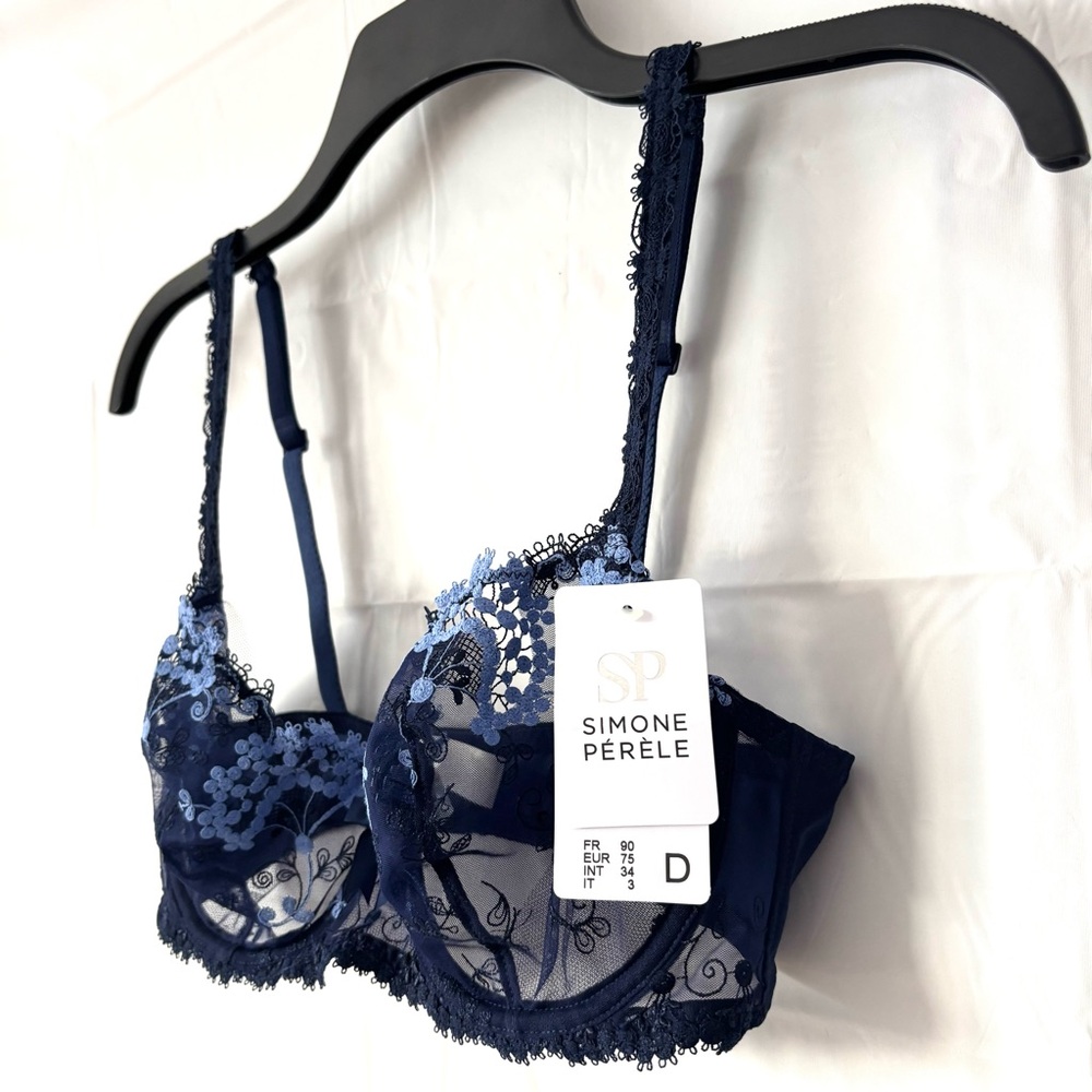 NWT Simone Perele Blue Wish Lace Demi Cut Bra SZ 34D - Picture 4 of 13
